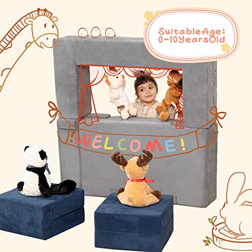 LOAOL Kids Couch Toddler Couch, Foam Climbing Playset for Kids, Convertible Play Couch Imaginative Furniture for Boys & Girls, Foldable Kids Play Couch for Bedroom Playroom with 2 Ottomans
