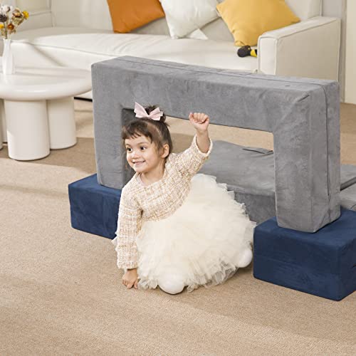 LOAOL Kids Couch Toddler Couch, Foam Climbing Playset for Kids, Convertible Play Couch Imaginative Furniture for Boys & Girls, Foldable Kids Play Couch for Bedroom Playroom with 2 Ottomans