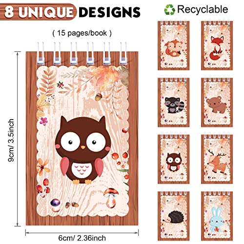 32 Pieces Mini Notebooks for Kids Woodland Party Favors, Woodland Animal Mini Notepads Forest Animals Spiral Notebook Owl Raccoon Squirrel Rabbit Decor for Kids Classroom (Lovely Style)