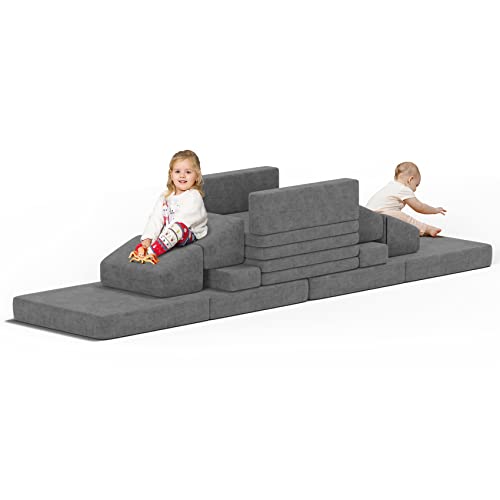 Kieperi Ultra Large Couch Soft Kids Sofa, Indoor Play Couch for Creative Toddler, Free Combination Kids Couch for Playroom and Bedroom (Grey-L)