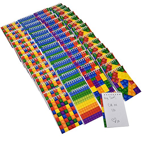 60 Bulk Pack Colorful Building Block Bricks Mini Notepads Spiral Notebooks Kids Carnival Birthday Theme Party Favor Supplies Decoration for Teens Girls Boys Teacher Children Classroom Rewards