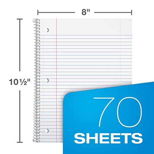 Oxford Spiral Notebook 12 Pack, 1 Subject, College Ruled Paper, 8 x 10-1/2 Inches, Assorted Colors, 70 Sheets (65205)