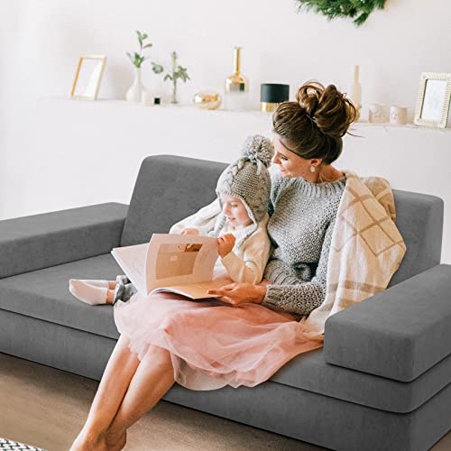 Kieperi Ultra Large Couch Soft Kids Sofa, Indoor Play Couch for Creative Toddler, Free Combination Kids Couch for Playroom and Bedroom (Grey-L)