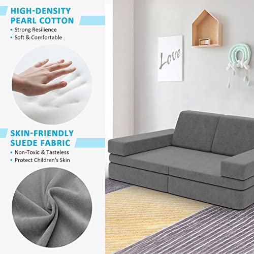 Kieperi Ultra Large Couch Soft Kids Sofa, Indoor Play Couch for Creative Toddler, Free Combination Kids Couch for Playroom and Bedroom (Grey-L)