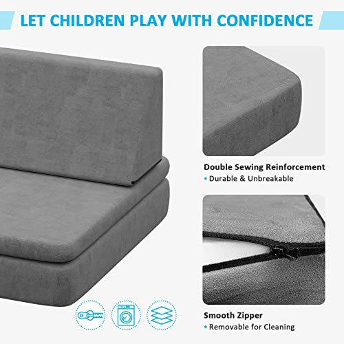 Kieperi Ultra Large Couch Soft Kids Sofa, Indoor Play Couch for Creative Toddler, Free Combination Kids Couch for Playroom and Bedroom (Grey-L)