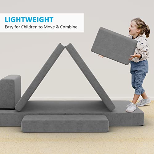Kieperi Ultra Large Couch Soft Kids Sofa, Indoor Play Couch for Creative Toddler, Free Combination Kids Couch for Playroom and Bedroom (Grey-L)