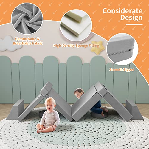 MOOITZ Kids Couch 10Pcs, Kids Couch Sofa for Playroom, Creative Modular Sofa Couch for Imaginative Kids Toddlers, Kids Playroom Furniture (Grey)