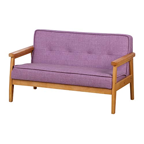 Yoonnie room Double Seater Kid Sofa Chair, Kid Couch with Solid Wood Arm and Linen Pattern PVC for Kids Rest (Light Purple)
