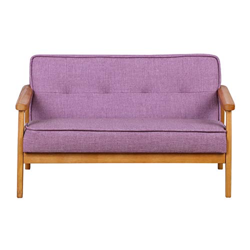 Yoonnie room Double Seater Kid Sofa Chair, Kid Couch with Solid Wood Arm and Linen Pattern PVC for Kids Rest (Light Purple)
