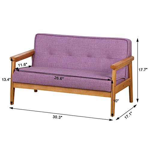 Yoonnie room Double Seater Kid Sofa Chair, Kid Couch with Solid Wood Arm and Linen Pattern PVC for Kids Rest (Light Purple)