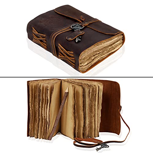 C CUERO Compass Vintage Leather Journal - Antique Handmade Leather Bound journal with deckle edge paper Diary - Leather Sketchbook - Drawing Journal Notebook - Great Gift Men And Women (6X8 Inch)
