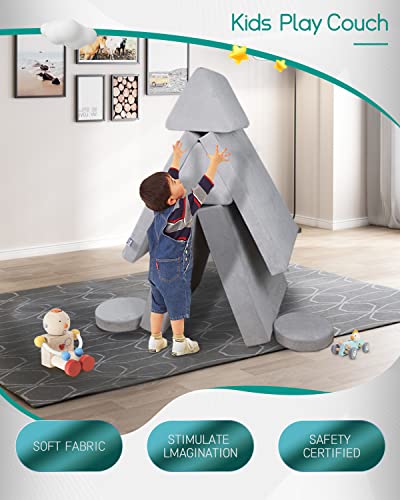 CHxxy Kids Couch (Large Size),Fold Out Modula Kids Sofa for Playroom Bedroom,Original Furniture Play Set for Children,Toddlers Couch for Playing,Creativing, Sleeping(Light Grey)