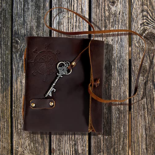 C CUERO Compass Vintage Leather Journal - Antique Handmade Leather Bound journal with deckle edge paper Diary - Leather Sketchbook - Drawing Journal Notebook - Great Gift Men And Women (6X8 Inch)
