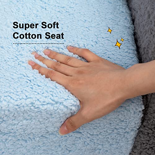 ALIMORDEN 2-in-1 Flip Out Cuddly Sherpa Kids Couch, Convertible Sofa to Lounger, Grey and Blue