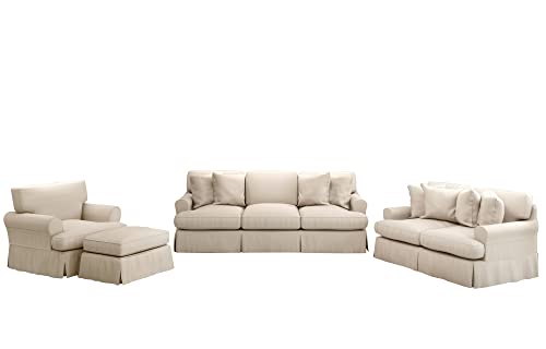 Sunset Trading Horizon Sofa Loveseat Chair Ottoman | Washable Stain and Water Resistant Performance Fabric 4 Piece Slipcovered Living Room Set, Dog Cat Pet and Kid Friendly Furniture, Tan