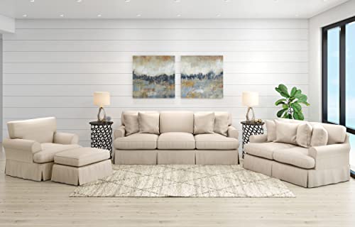 Sunset Trading Horizon Sofa Loveseat Chair Ottoman | Washable Stain and Water Resistant Performance Fabric 4 Piece Slipcovered Living Room Set, Dog Cat Pet and Kid Friendly Furniture, Tan