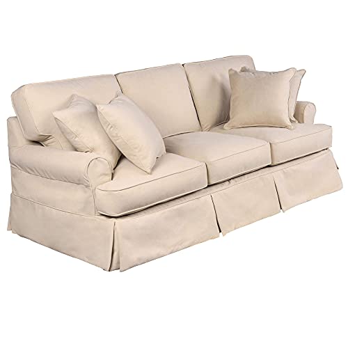 Sunset Trading Horizon Sofa Loveseat Chair Ottoman | Washable Stain and Water Resistant Performance Fabric 4 Piece Slipcovered Living Room Set, Dog Cat Pet and Kid Friendly Furniture, Tan