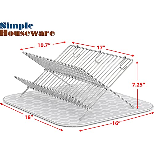 Simple Houseware Collapsible Dish Drying Rack w/Dish Mat, Chrome