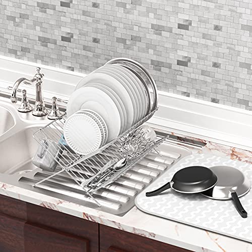 Simple Houseware Collapsible Dish Drying Rack w/Dish Mat, Chrome