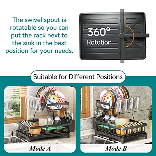 PXRACK Dish Drying Rack: Rrustproof Large 2 Tier Dish Rack - Easy to Install Dish Racks for Kitchen Counter - Space-Saving Dish Drainers for Plate Utensil Cup Dish Drying Rack with Drainboard