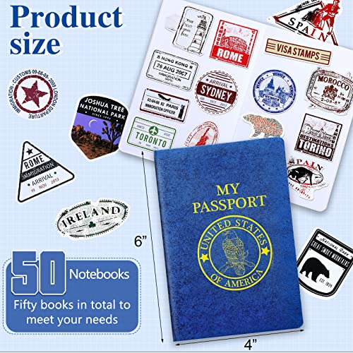 Blank Passport Book, Blue Passport Notebook 4 x 5.5 Inch Play Fake Passport Bulk Travel Journal for Kid World Travel Pretend Activity Classroom School Projects Theme Party Favors Decor (50 Pcs)