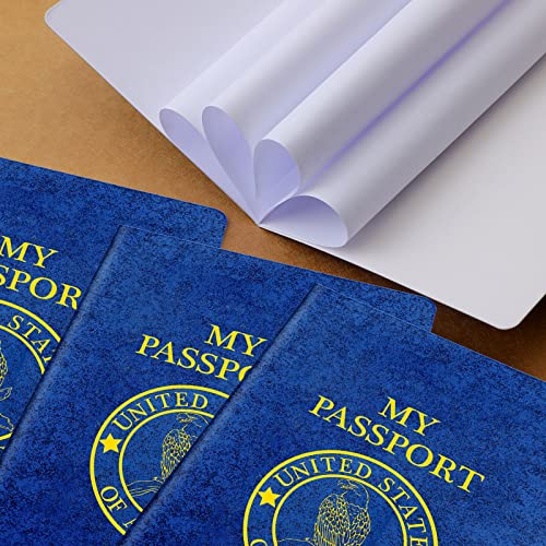 Blank Passport Book, Blue Passport Notebook 4 x 5.5 Inch Play Fake Passport Bulk Travel Journal for Kid World Travel Pretend Activity Classroom School Projects Theme Party Favors Decor (50 Pcs)