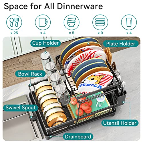 PXRACK Dish Drying Rack: Rrustproof Large 2 Tier Dish Rack - Easy to Install Dish Racks for Kitchen Counter - Space-Saving Dish Drainers for Plate Utensil Cup Dish Drying Rack with Drainboard