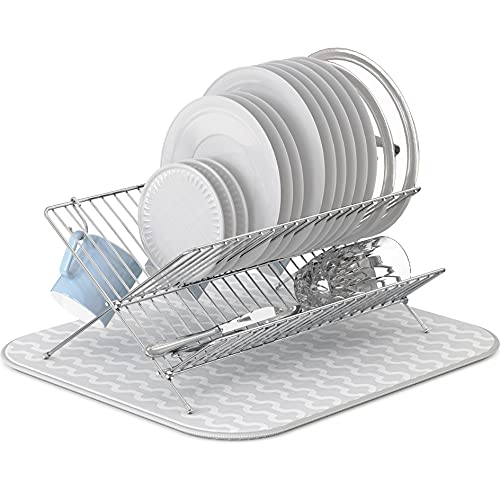 Simple Houseware Collapsible Dish Drying Rack w/Dish Mat, Chrome