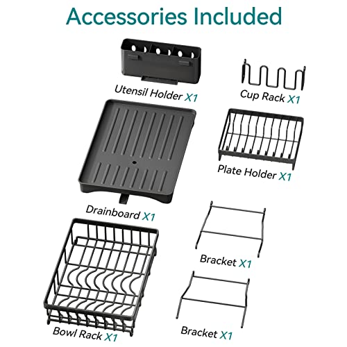 PXRACK Dish Drying Rack: Rrustproof Large 2 Tier Dish Rack - Easy to Install Dish Racks for Kitchen Counter - Space-Saving Dish Drainers for Plate Utensil Cup Dish Drying Rack with Drainboard