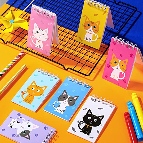 24 Pcs Cat Animal Mini Notepad Cute Cat Small Spiral Pocket Notebook Pet Cat Memo Spiral Tiny Notebooks for Cat Party Favors Kids Birthday Party Classroom School Goodie Bags Stuffers(Cartoon Style)