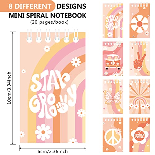 Faccito 24 Pcs Groovy Hippie Notebook Groovy Retro Hippie Boho Spiral Mini Notepad Groovy Party Small Journal Pocket Notebook for Kid Hippie Boho Groovy Daisy Flower Birthday Party Classroom Supplies