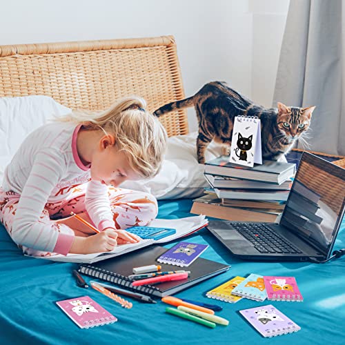 24 Pcs Cat Animal Mini Notepad Cute Cat Small Spiral Pocket Notebook Pet Cat Memo Spiral Tiny Notebooks for Cat Party Favors Kids Birthday Party Classroom School Goodie Bags Stuffers(Cartoon Style)