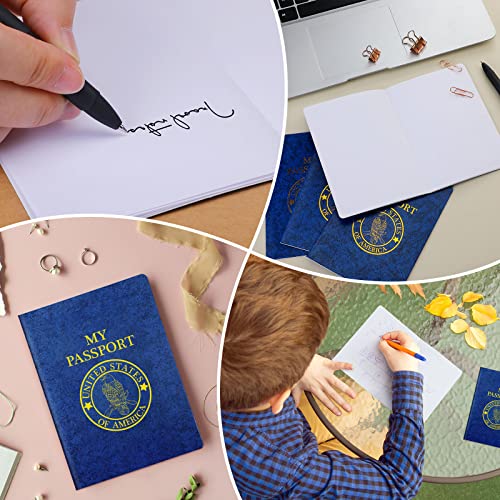 Blank Passport Book, Blue Passport Notebook 4 x 5.5 Inch Play Fake Passport Bulk Travel Journal for Kid World Travel Pretend Activity Classroom School Projects Theme Party Favors Decor (50 Pcs)