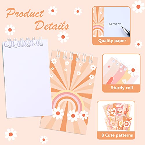 Faccito 24 Pcs Groovy Hippie Notebook Groovy Retro Hippie Boho Spiral Mini Notepad Groovy Party Small Journal Pocket Notebook for Kid Hippie Boho Groovy Daisy Flower Birthday Party Classroom Supplies