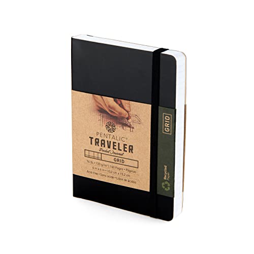 Pentalic 4" x 6" Pocket Grid Traveler Journal, 160 Pages, Black