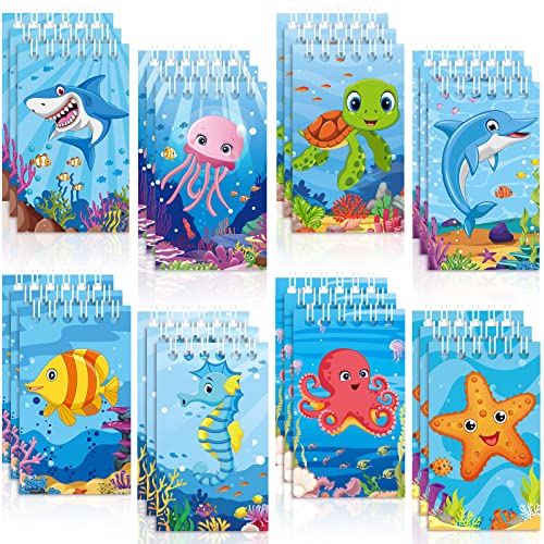 24 Pcs Mini Ocean Animal Notebooks Sea Party Favors Spiral Pocket Notepads for Kids Birthday Party Supplies School Classroom Gifts ( Sea Animal Style)