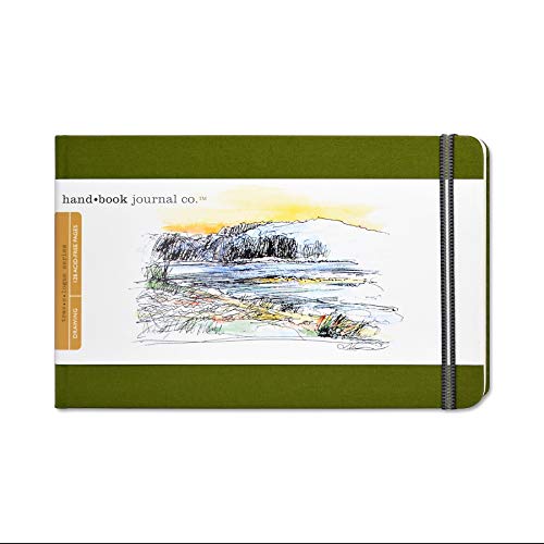 Handbook Journal Co. Artist Canvas Cover Travel Notebook for Drawing and Sketching, Cadmium Green, Large Landscape 5.5 x 8.25 Inches, 130 GSM Paper, Hardcover w/ Pocket