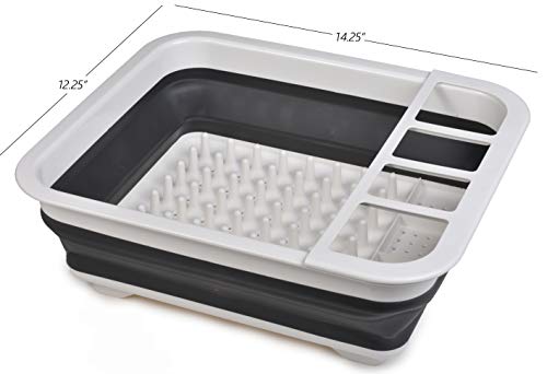 Collapsible Dish Drying Rack - Popup and Collapse for Easy Storage, Drain Water Directly into the Sink, Room for Eight Large Plates, Sectional Cutlery and Utensil Compartment, Compact and Portable.