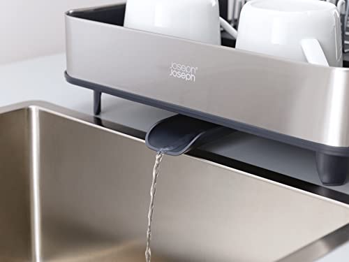 Joseph Joseph Stainless-Steel Extendable Dual Part Dish Rack Non-Scratch and Movable Cutlery Drainer and Drainage Spout, One-size, Gray
