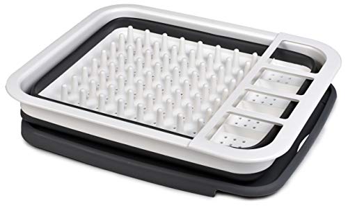 Collapsible Dish Drying Rack - Popup and Collapse for Easy Storage, Drain Water Directly into the Sink, Room for Eight Large Plates, Sectional Cutlery and Utensil Compartment, Compact and Portable.