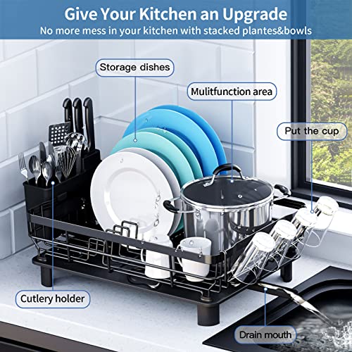 TYigao Dish Racks for Kitchen Counter, Dish Drainer with Removable Utensil Holder,Durable Stainless Steel Dish Drying Rack Set with Drainboardand Swivel Spout