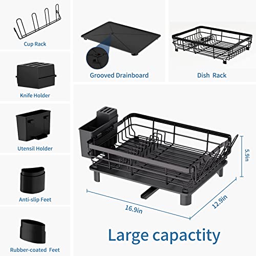 TYigao Dish Racks for Kitchen Counter, Dish Drainer with Removable Utensil Holder,Durable Stainless Steel Dish Drying Rack Set with Drainboardand Swivel Spout