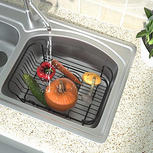 Klvied Dish Drying Rack with Swivel Spout, Drainboard, Dish Drainers / Strainer for Kitchen Counter with Removable Utensil Holder in Sink , Stainless Steel , Black