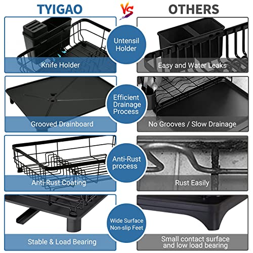 TYigao Dish Racks for Kitchen Counter, Dish Drainer with Removable Utensil Holder,Durable Stainless Steel Dish Drying Rack Set with Drainboardand Swivel Spout