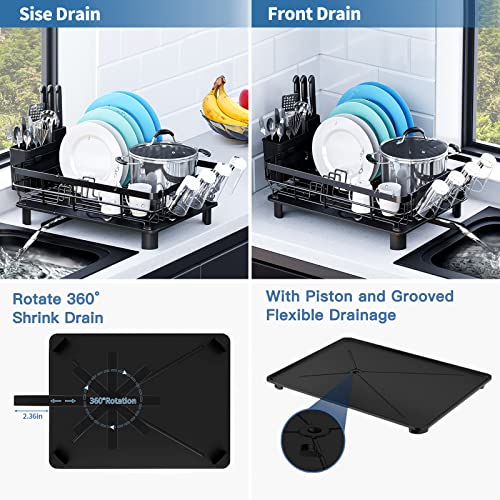 TYigao Dish Racks for Kitchen Counter, Dish Drainer with Removable Utensil Holder,Durable Stainless Steel Dish Drying Rack Set with Drainboardand Swivel Spout