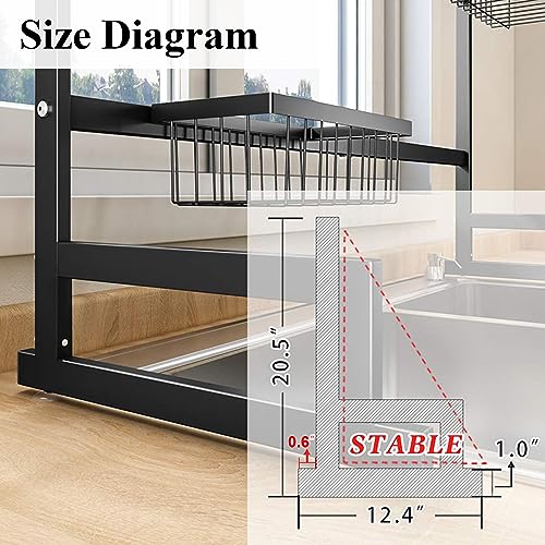 Over The Sink Dish Drying Rack, Adjustable (26.8" to 34.6") Large Dish Drying Rack for Kitchen Counter with Multiple Baskets Utensil Sponge Holder Sink Caddy, 2 Tier Black