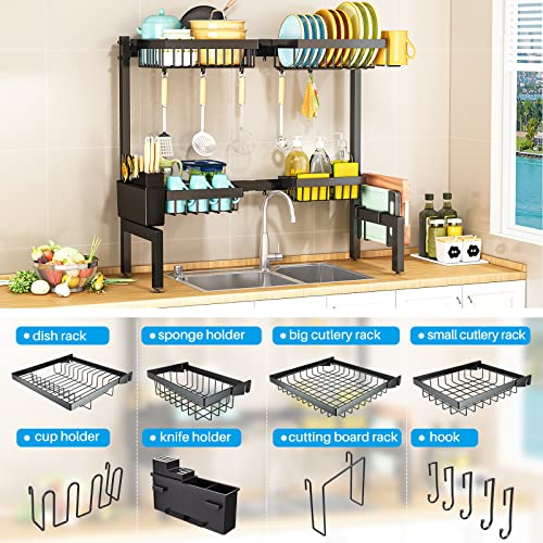ARSTPEOE 2 Tiers 4 Baskets (one More Than Others) Over Sink Dish Drying Rack,fits All Sinks (from 24.8" to 35.4"),2-Tier Adjustable Sink Rack,Dishes Rack Kitchen Storage Organizer Space Saving