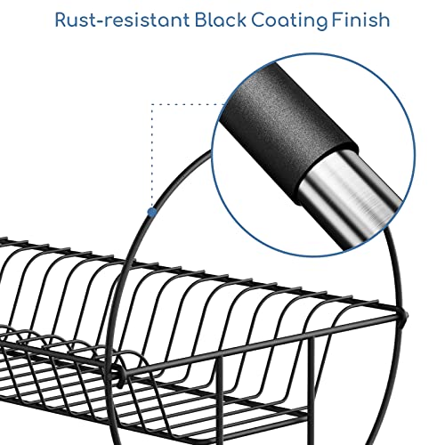 GSlife Small Dish Drying Rack - 2-Tier Dish Rack with Drainboard, Utensils Holder, Glass Holder for Kitchen Counter, Tiered Dish Drainer for Small Space, Black