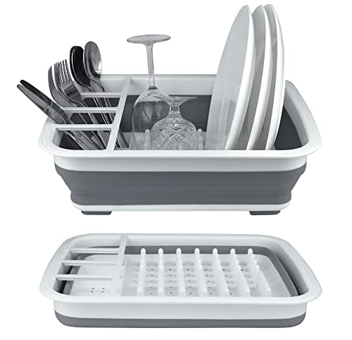 BNYD Plastic Collapsible Dish Drying Rack, Foldable Dinnerware Drainer Organizer for Storage,Kitchen