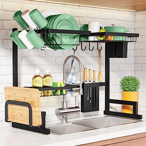Kitsure Dish Drying Rack - Adjustable & Space-Saving Dish Rack（29.5-35.5in）, Over-The-Sink Dish Drying Rack, Multifunctional Kitchen Dish Drying Rack, Stainless Steel Dish Drying Rack-N